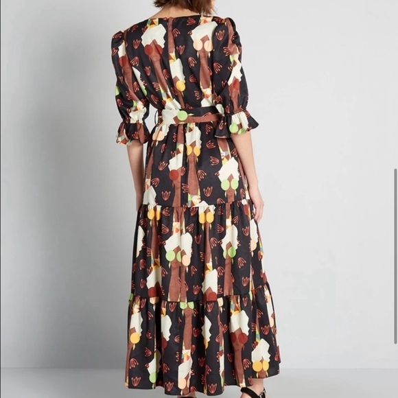 NWT Modcloth 'Lets Go Boho' Brown & Black Maxi 1/2 sleeve Dress - Picture 3 of 6